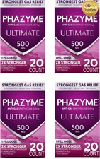 4 Phazyme Ultimate Gas Relief 500Mg Simethicone Fast Gel 20 Count Bloating Gummy