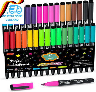 Shuttle Art Whiteboard Marker Set, 32 Whiteboard Stifte Set, 16 Farben Foliensti