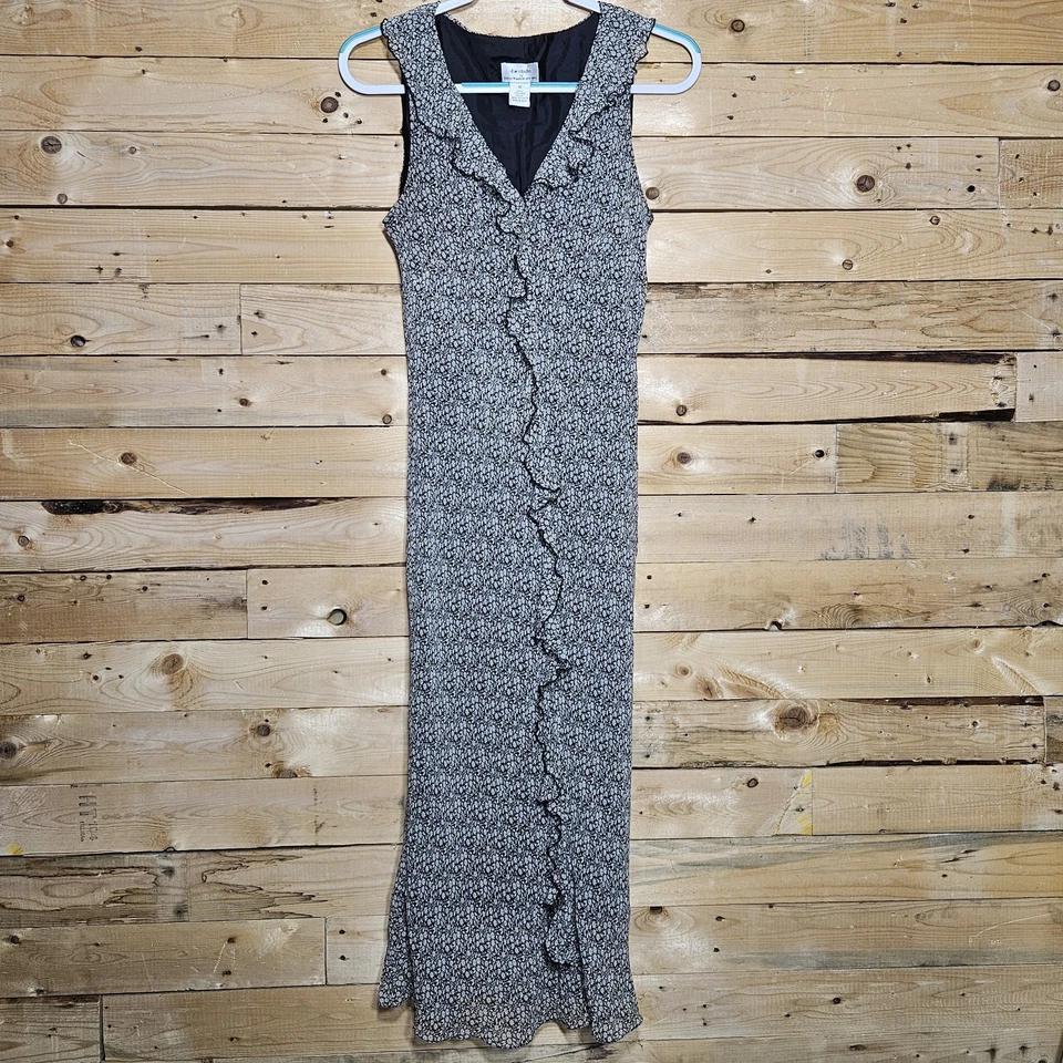 Vestido de Seda David Warren 12 DW Studio Negro Volantes Florales 90 De Colección Y2K Foto 2 de 4