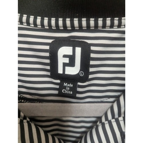 FootJoy FJ Golf Performance Polo Mens Size L Black and White Striped Shirt - Picture 2 of 6