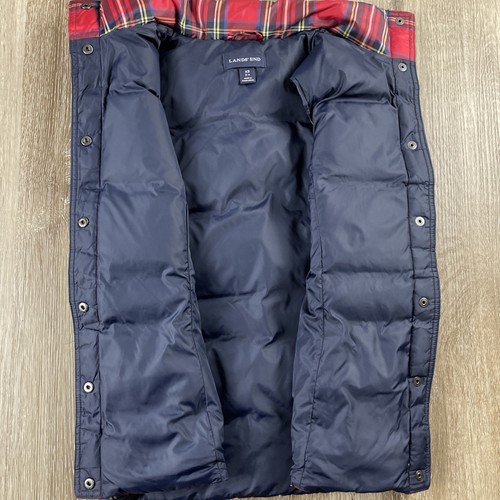 Lands' End Women's XS (2–4) Goose Down Puffer Vest Red Tartan Plaid Gilet - Picture 14 of 17