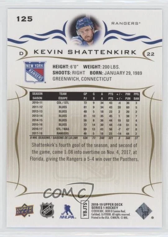 2018-19 Upper Deck High Gloss /10 Kevin Shattenkirk #125 - Image 2 of 2