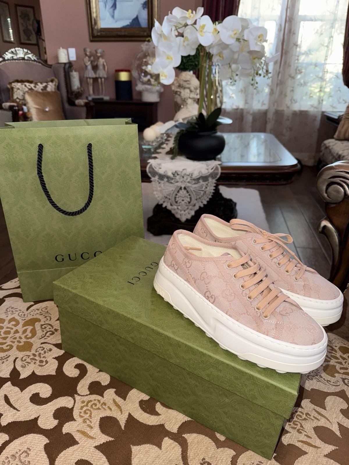 Authentic Gucci Treck Pink Platform Sneakers 36 u… - image 1