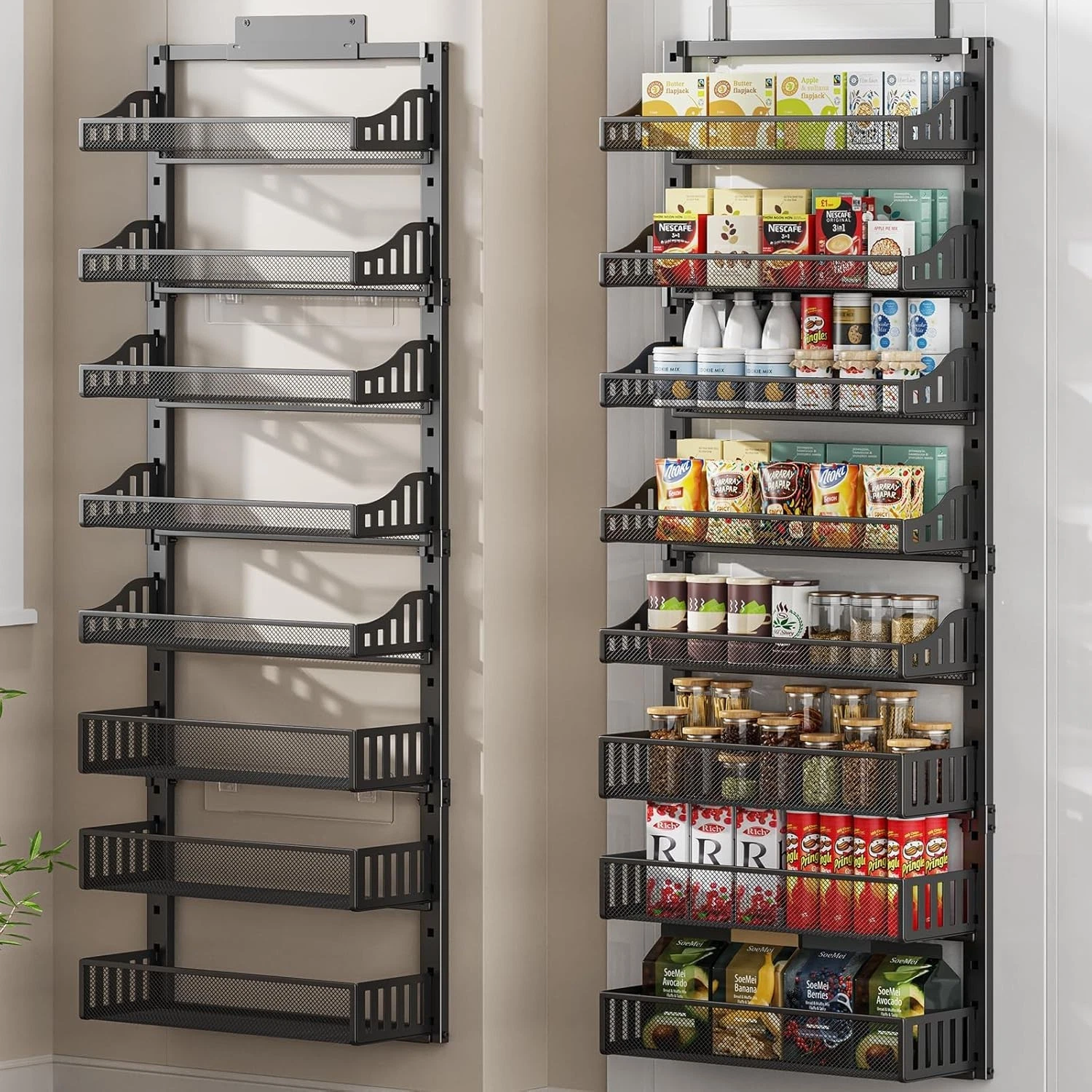 8-Tier Over the Door Pantry Organizer Large Metal Door Spice Rack W/ Adjustable