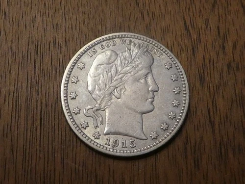 Choice 1915  Barber Quarter AU  US silver coin Beautiful Original Coin