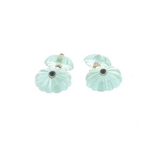 GEMELLI VINTAGE TRIANON INTAGLIATI ZAFFIRO BLU ACQUAMARINA ORO GIALLO 14K