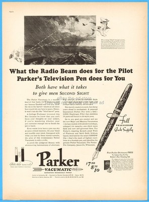 1937 Parker Speedline Vacuumatic Fountain Pen Vintage Print Ad