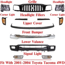 Front Chrome Bumper Grille Head Lights Kit For 2001-2004 Toyota Tacoma 4wd