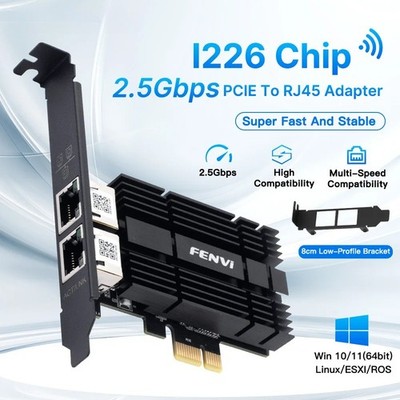 2.5G RJ45 1/2 Ports Gigabit Ethernet Card Intel I226 Gaming PCIE Adapter Server