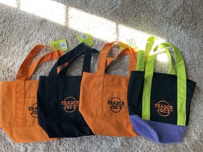 Trader Joe's Trick-or-Treat Foldable Canvas Tote Bags Multicolor Set of 4