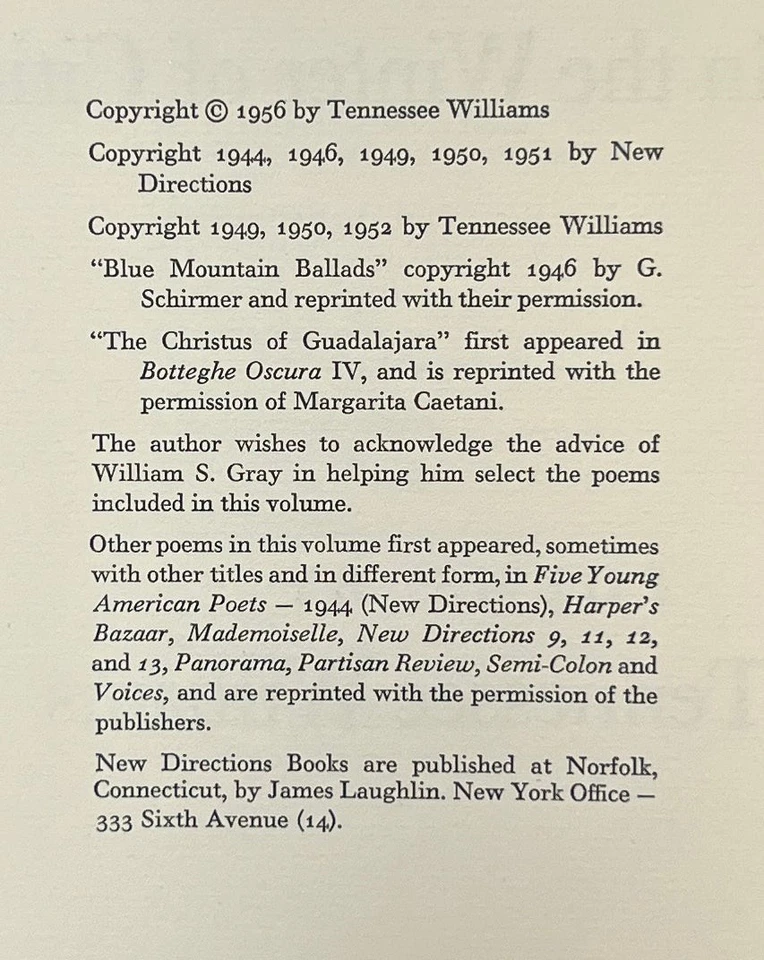 Tennessee Williams / In the Winter of Cities Signed 1st Edition 1956 - Image 2 of 2