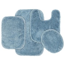 Basin Blue 4 Piece Ultra Plush Non Slip Bath Rug Set Machine Washable USA Made