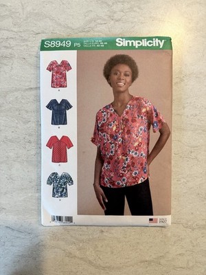 Simplicity 8949 Women's V-Neck Yoke Blouse Shirt Top pattern size 12-20 Uncut