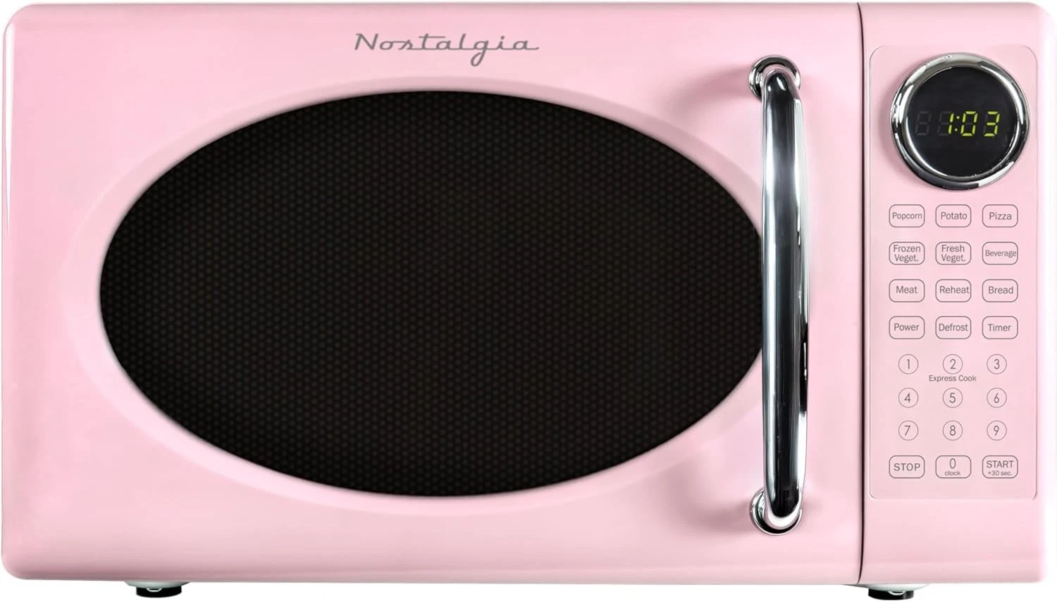 Nostalgia Pink Retro Microwave 0.7 Cu Ft 700W 8 Auto Cook
