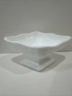 Vintage Floral Milk Glass Footed Compote Indiana Trinket Dish White