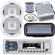 Pyle Single DIN Bluetooth Marine MP3 Receiver, 2x 5.25'' Speakers, Amplifier