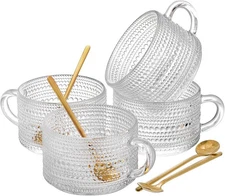 ZOOFOX Set of 4 Glass Coffee Mugs, 4 inches (W) x 2.7 (H), Transparent 