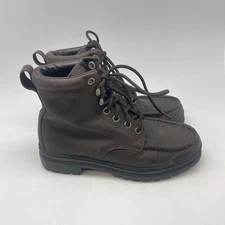 Timberland Boots Mens 8 M Dark Brown 65031 Leather Workwear Manmade Moc Toe