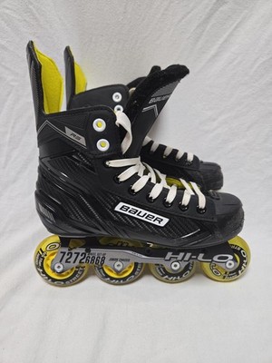 Bauer RS Inline Roller Hockey Skates Black Yellow Hi-Lo Chassis Youth Size 4 EXC