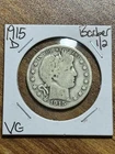 1915 D Barber Silver Half Dollar Very Good VG U.S. 50c Type Coin (Raw16861)