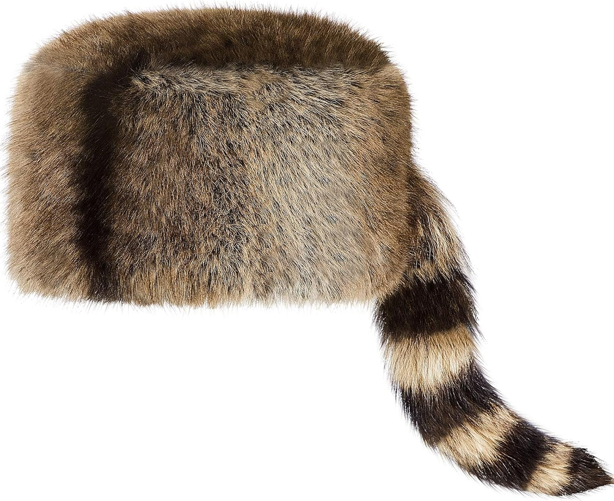 Raccoon Hat with Tail for Women Men Faux Fur Coonskin  display picture 1