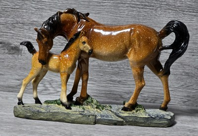 Vintage Big Sky Carvers, Brown Horse Stute And Foal Bonded Resin Sculpture