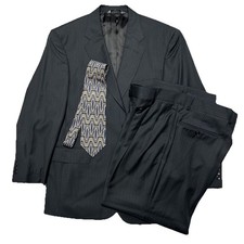 Jos. A. Bank Italy Sig Platinum Mens 2pc Black Suit 42 36X27 Pinstripe Wool