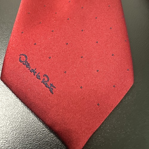 Oscar de la Renta Silk Tie Red With Polka Dots 56” - Picture 3 of 10