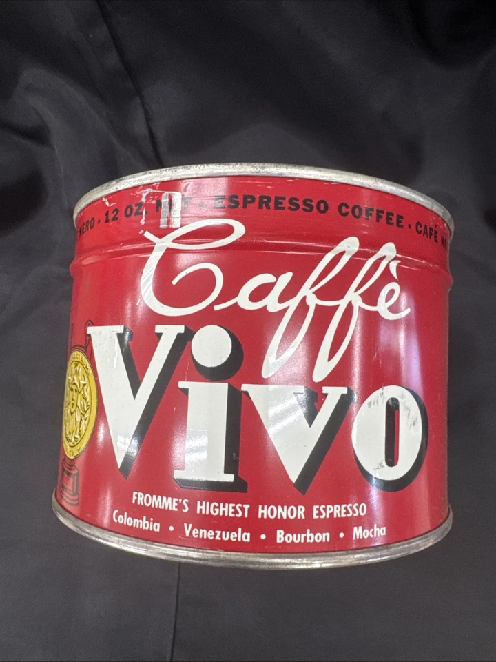 Rare Vintage Caffe Vivo Espresso Coffee Can Tin With Lid Nice Condition Italian - Image 3 of 4