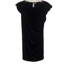 Emma & Michele Women Dress Sz L Black Ruffled Sleeves Cocktail Holiday Party LBD