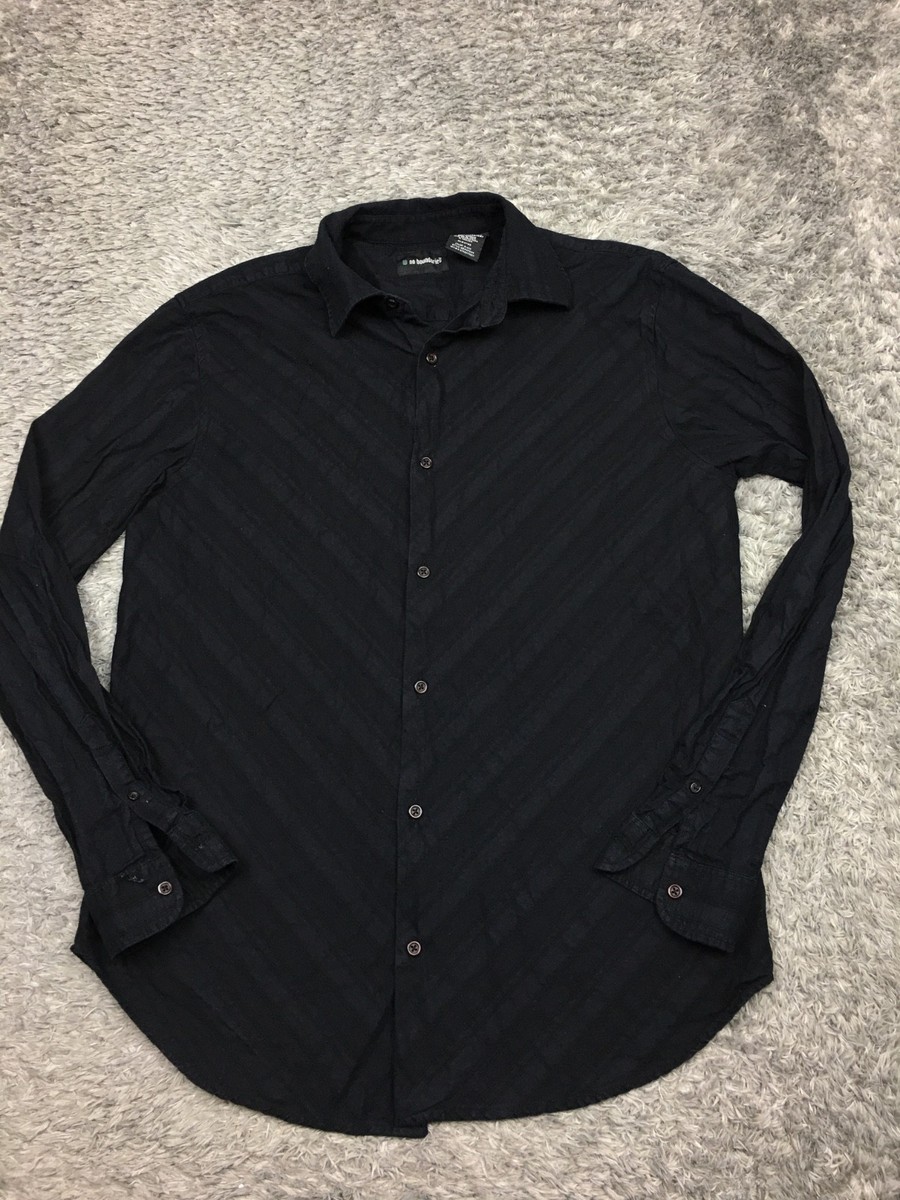 Y2K No Boundaries Button Up Shirt Mens Size Medium Black Stripe