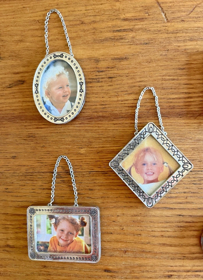 Holiday Christmas Photo Frame Ornaments - Set of 5 Hanging Silver Photo Frames - Image 3 of 4
