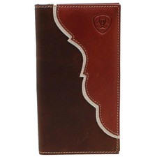Ariat Mens Overlay Leather Embossed Shield Logo Rodeo Checkbook Wallet, Brown