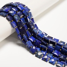 Natural Lapis Lazuli Faceted Flat Square Shape Beads Size 10mm 15.5" Strand