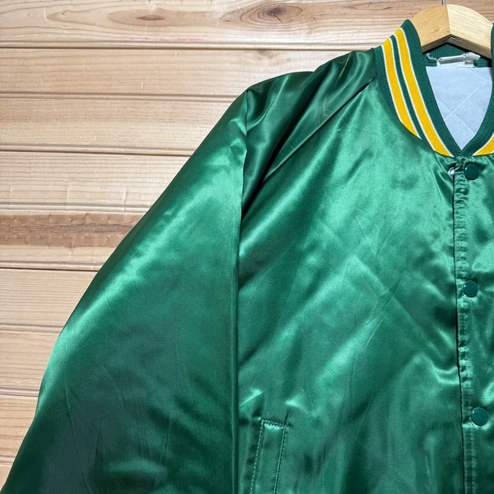 Chaqueta de bombardero satinada parche de fútbol americano NFL Green Bay Packers de colección de los 80 Hecha en EE. UU. XL Foto 3 de 4