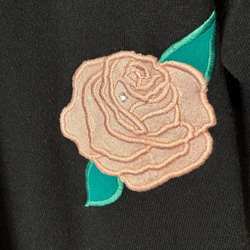 Sudadera vintage Hanes para mujer XL negra floral rosa apliques estrás años 90 - Imagen 3 de 10