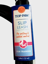 Top Paw Slip Leash 5 Feet Heavy Duty Nylon Strong Clasp Black - Med/Large Dogs