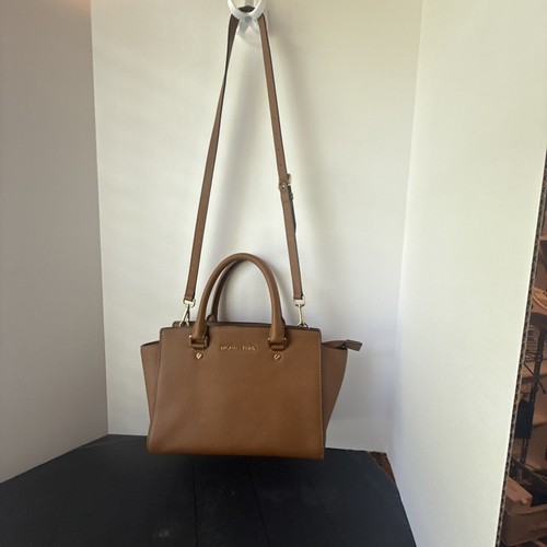 Michael Kors Selma Large Brown Saffiano Leather Satchel Handbag