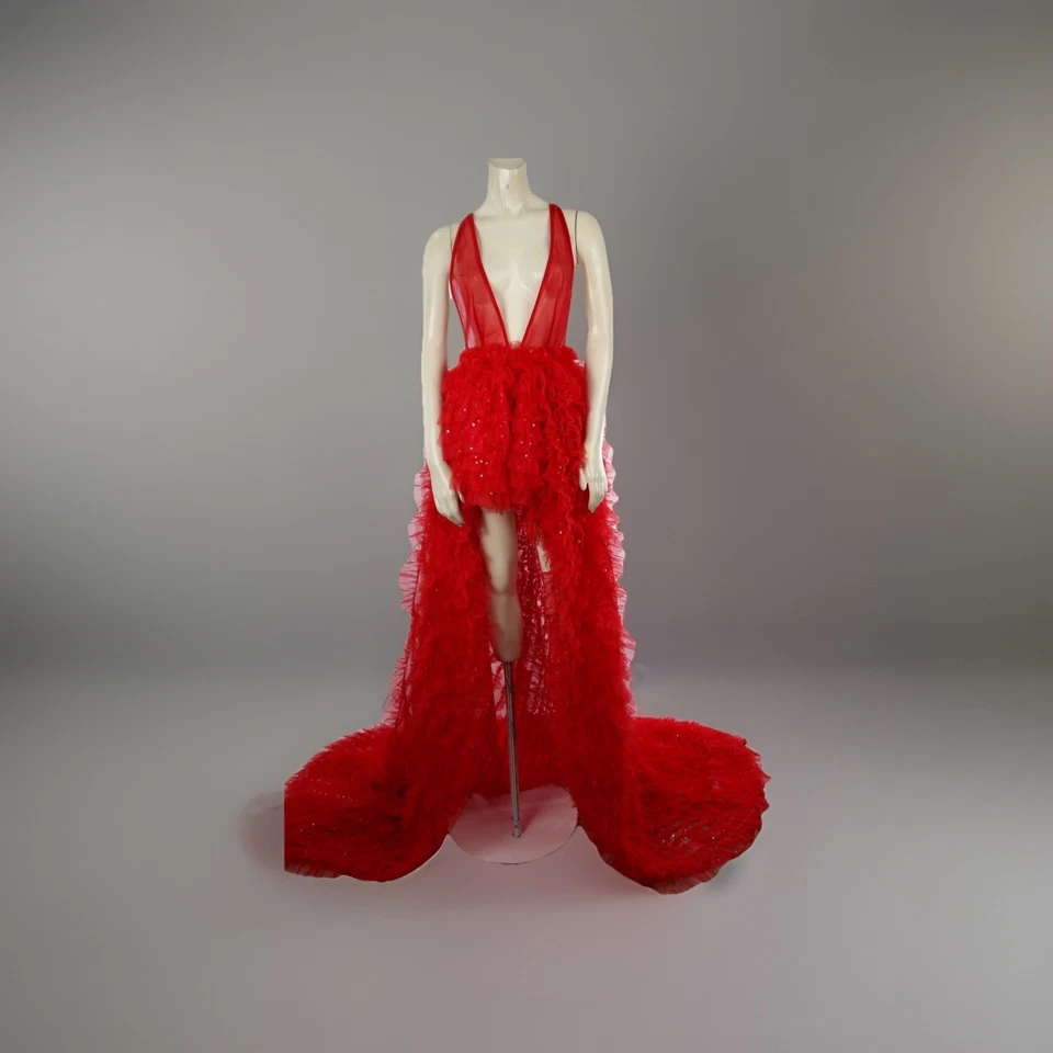 BRONX & BANCO Red Lace Maxi Dress Sleeveless Gown Size 2 Formal Evening - Image 2 of 4