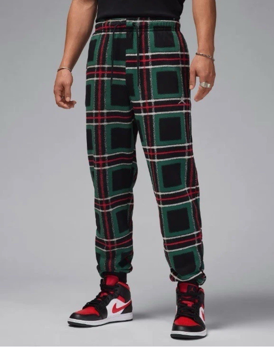 Air Jordan Essentials Holiday Fleece Plaid Sweatpants FV7462-010 Mens XL