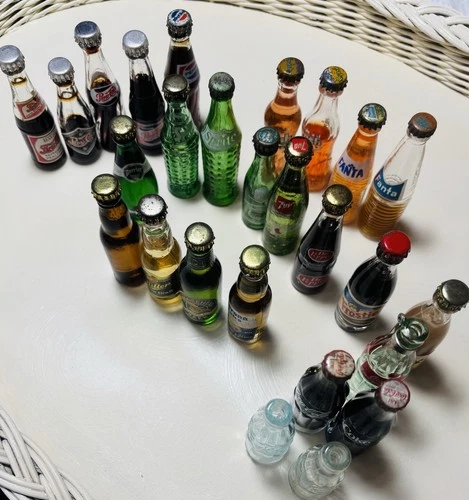 Vintage Glass Mini Soda Bottle Lot Pepsi Miller Coke RC Fanta Yoo Hoo Wink