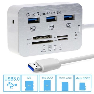 USB 3.0 Hub 7 Port Verteiler Splitter SD Kartenleser Adapter PC Laptop Notebook