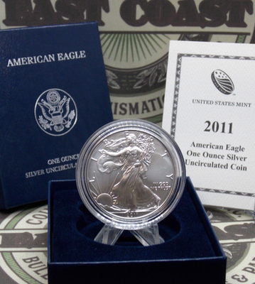 #ad 2011 quot;Wquot; American *BURNISHED* Silver 1oz Eagle $1 BU UNC Box amp; COA ECCamp;C Inc. $94.99