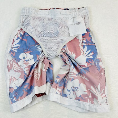 Roundtree & Yorke Hawaiian Swim Trunks Mens Small Blue White Red Floral Beach - Picture 12 of 16