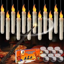 12Pack Floating Candles with Wand Remote Magic Hanging Candles Flickering Light 