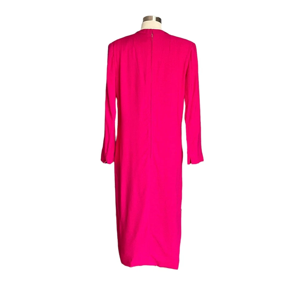 Vestido Vaina Vintage Años 70 80 Pauline Trigere Lino Rosa Fucsia Talla 12 Foto 4 de 4