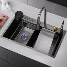 Black Kitchen Sink Stainless Steel Drop In Sinks Top Mount 31.5x17.7 Single Bowl
