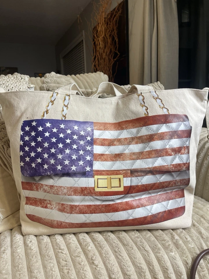 Bolso de Mano Bandera Americana Estrellas Rayas Acolchado EE. UU. Patriótico Playa Hombro Foto 3 de 4