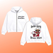 NEW HOODIE  Bruno Mars x Hello Kitty The Romantic Tour 2026 WHITE Zip Hoodie
