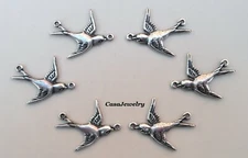 #3423 ANTIQUED STERLING SILVER PLATED L&R SWALLOWS W/2 RINGS - 6 pcs (3L+3R)